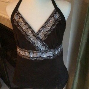 Loft brown halter top with embroidered detail size 8